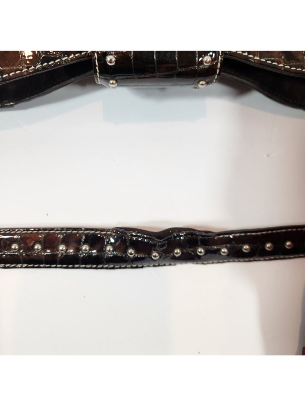 Brighton Woven Tan Straw Studded Brown Leather Handbag Purse Bag DEFECT STRAP - Picture 10 of 16
